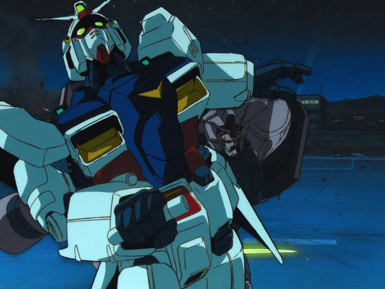 Mobile Suit Gundam 0083: Stardust Memory - GP01 getting shoulder checked by GP02 - 2-layer Production Cel w/ Matching Background & Layout