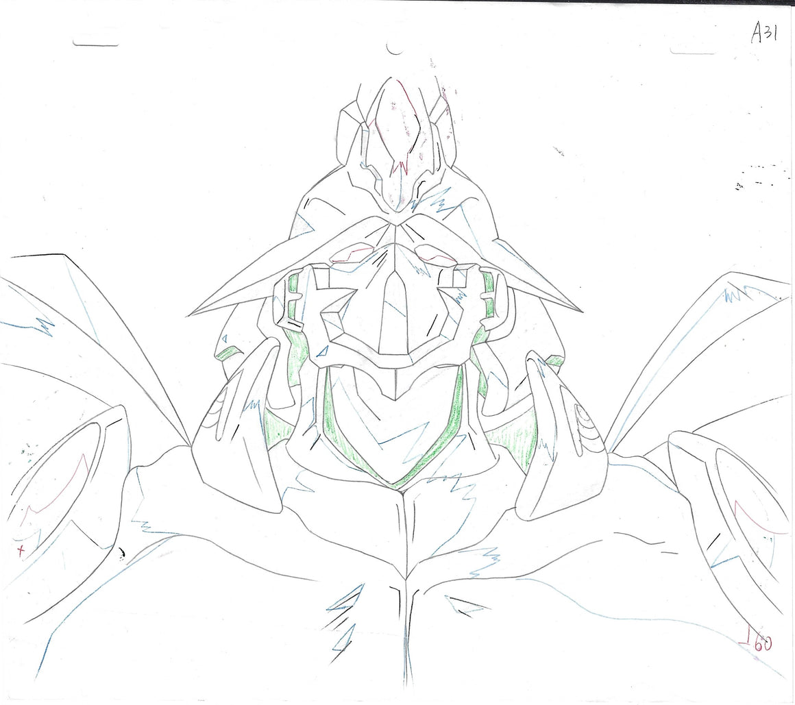 Cybuster - Cybuster close-up - 1-layer Production Cel w/ Douga Pencil Sketch