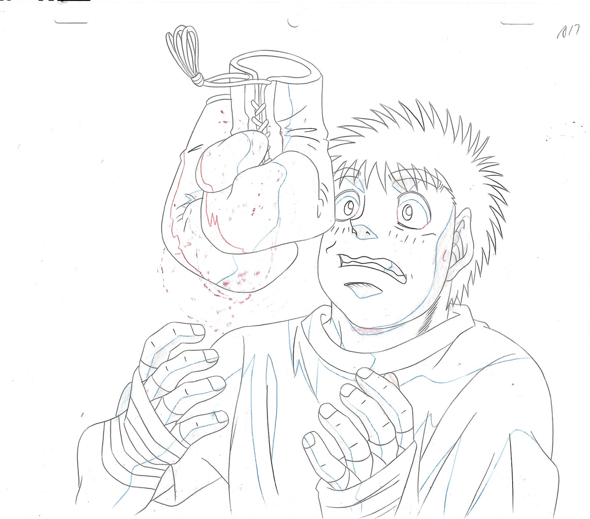Hajime no Ippo - Ippo catching a pair of gloves - 1-layer Production Cel w/ Douga