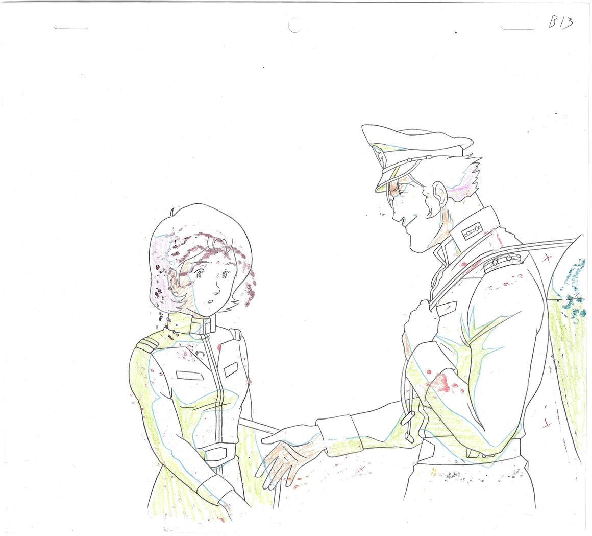 Mobile Suit Gundam - Mirai and Slegger - 1-layer Production Cel w/ Douga & Copy Background