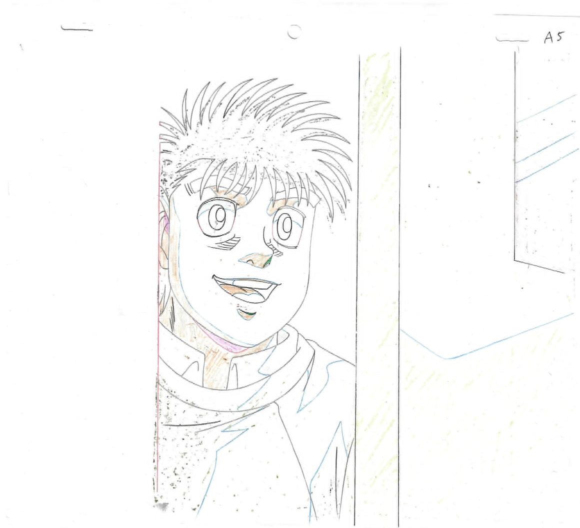 Hajime no Ippo - Ippo opening a door - 1-layer Production Cel w/ Douga