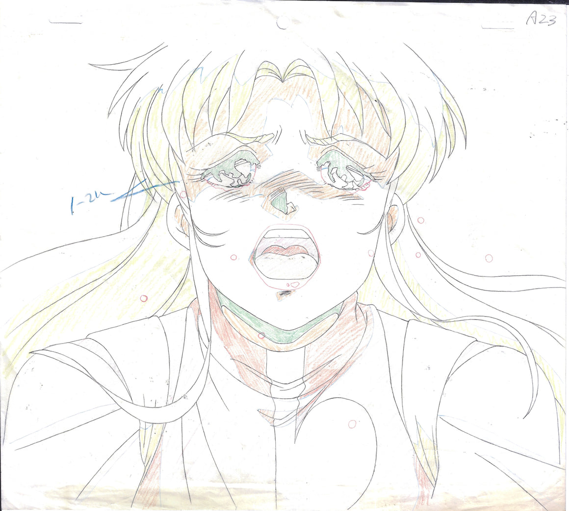 Gunbuster - Amano Kazumi screaming - 1-layer Production Cel w/ Douga & Printed Background