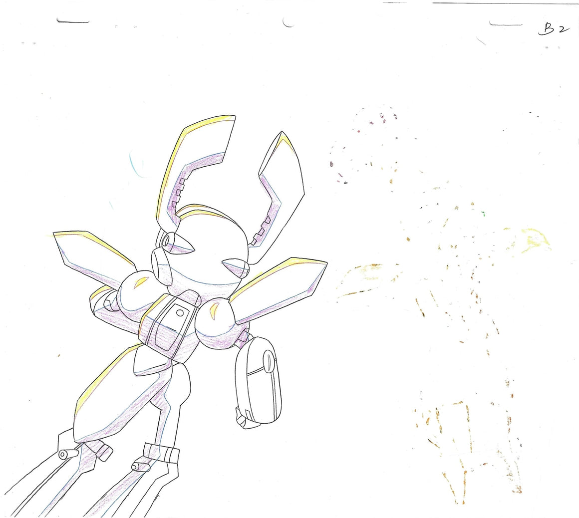 Medabots Damashii - Metabee vs Dorcus - 2-layer Production Cel w/ Douga & Copy Background
