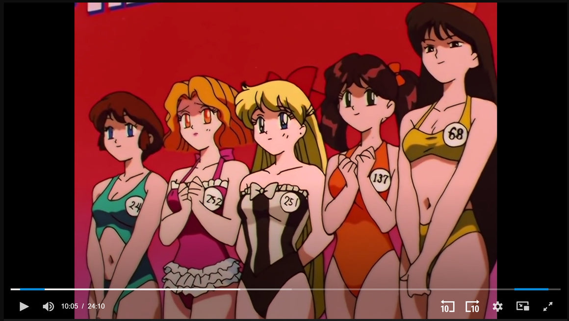 Sailor Moon - Minako and Mimete with the finalists - 3-layer Production Cel w/ Original Master Background