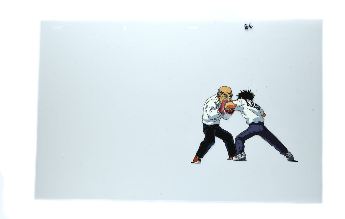 Hajime no Ippo - Ippo training - 3-layer Pan-size Production Cel w/ Print Background & Douga