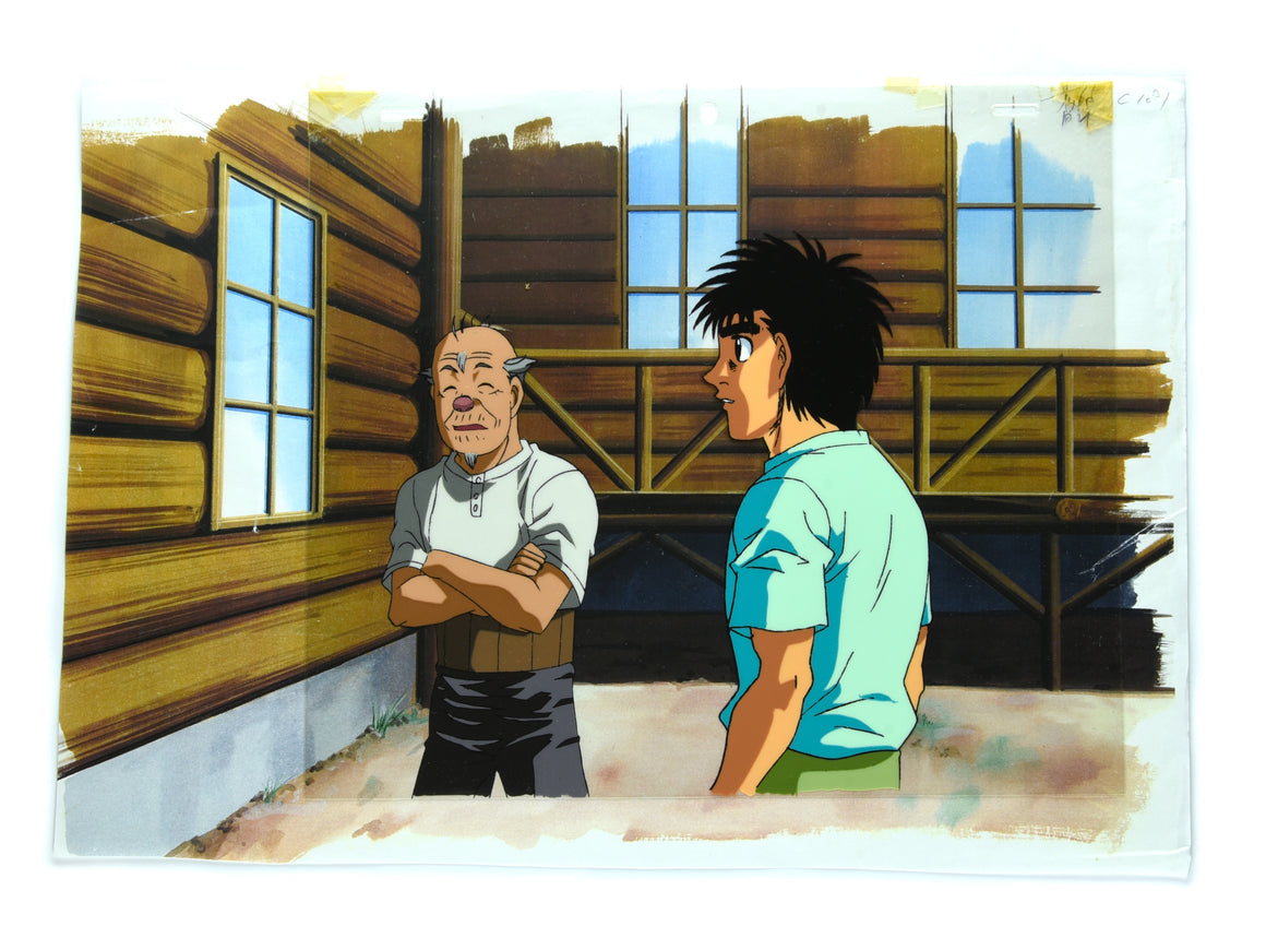 Hajime no Ippo - Ippo and Nekota - 2-layer Production Cel w/ Douga & Print Background