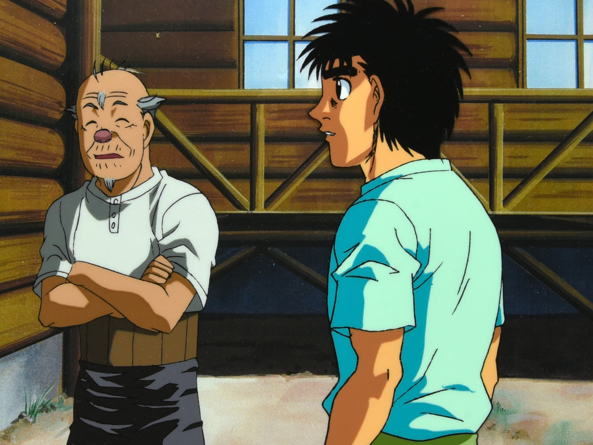 Hajime no Ippo - Ippo and Nekota - 2-layer Production Cel w/ Douga & Print Background