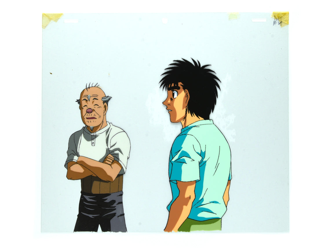 Hajime no Ippo - Ippo and Nekota - 2-layer Production Cel w/ Douga & Print Background