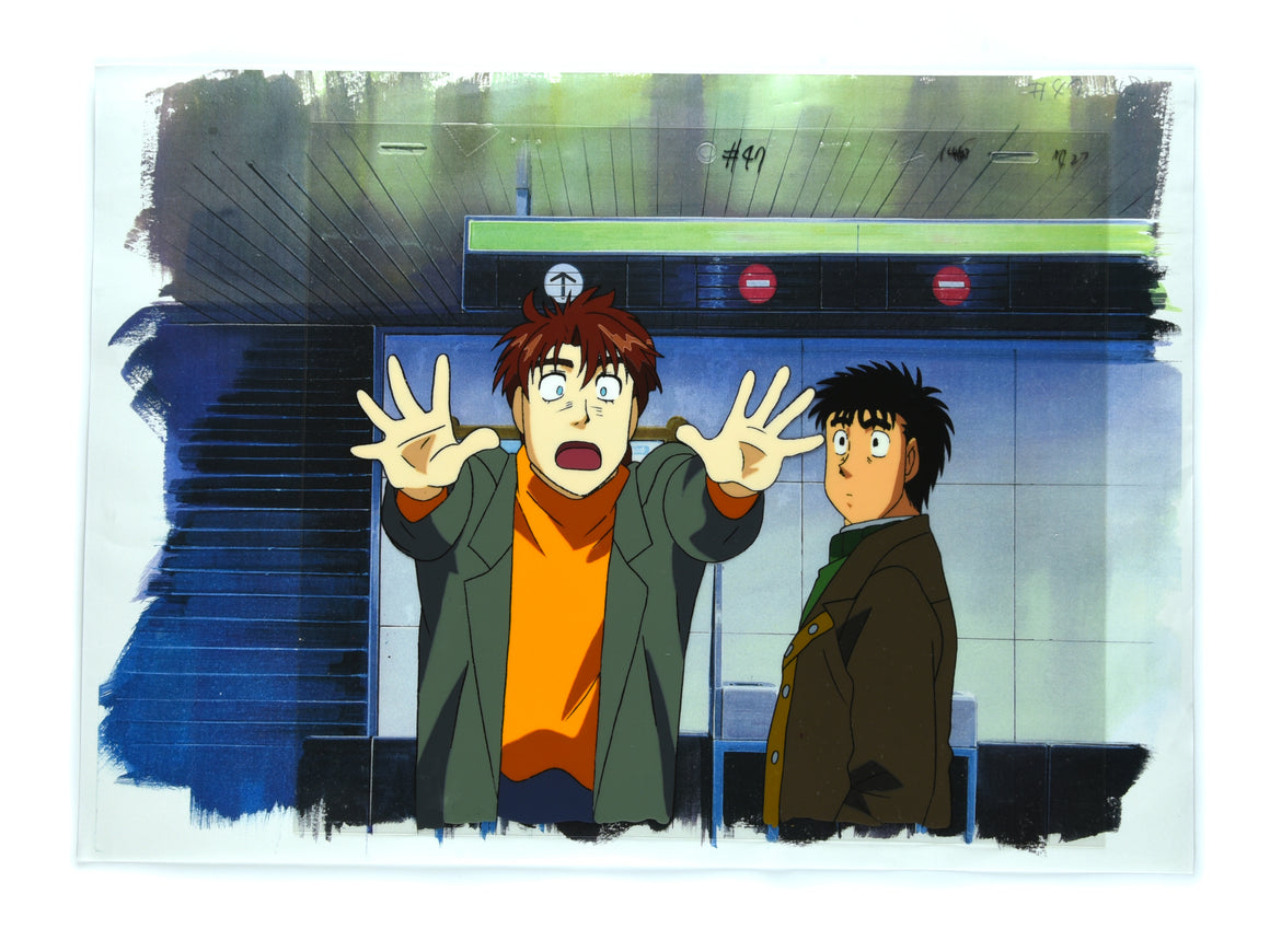 Hajime no Ippo - Ippo meeting Volg - 2-layer Production Cel w/ Douga & Print Background