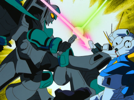 Mobile Suit Victory Gundam - V2 Gundam vs Gengaozo - 1-layer Production Cel w/ Print Background