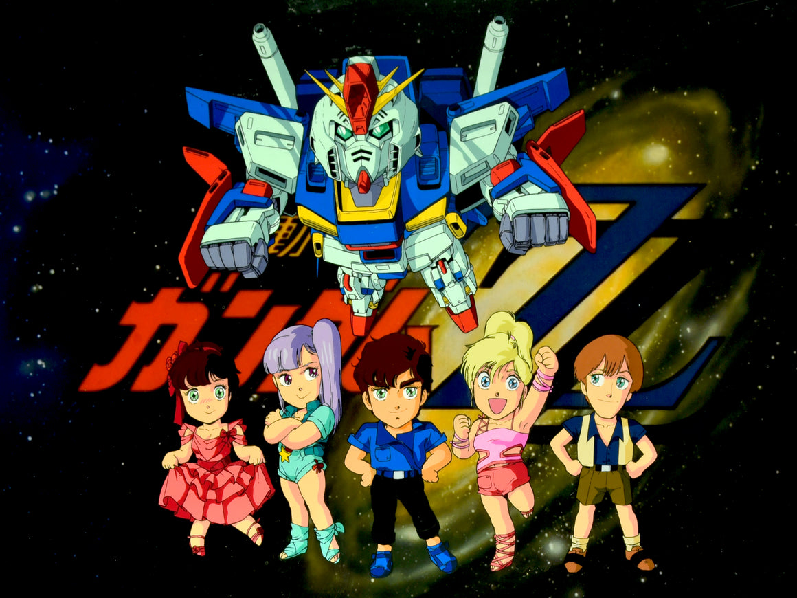 Mobile Suit Gundam ZZ - SD Gundam ZZ, Judau, Leina, Roux, Elle, & Lino - 1-layer Hanken Cel w/ Print Background