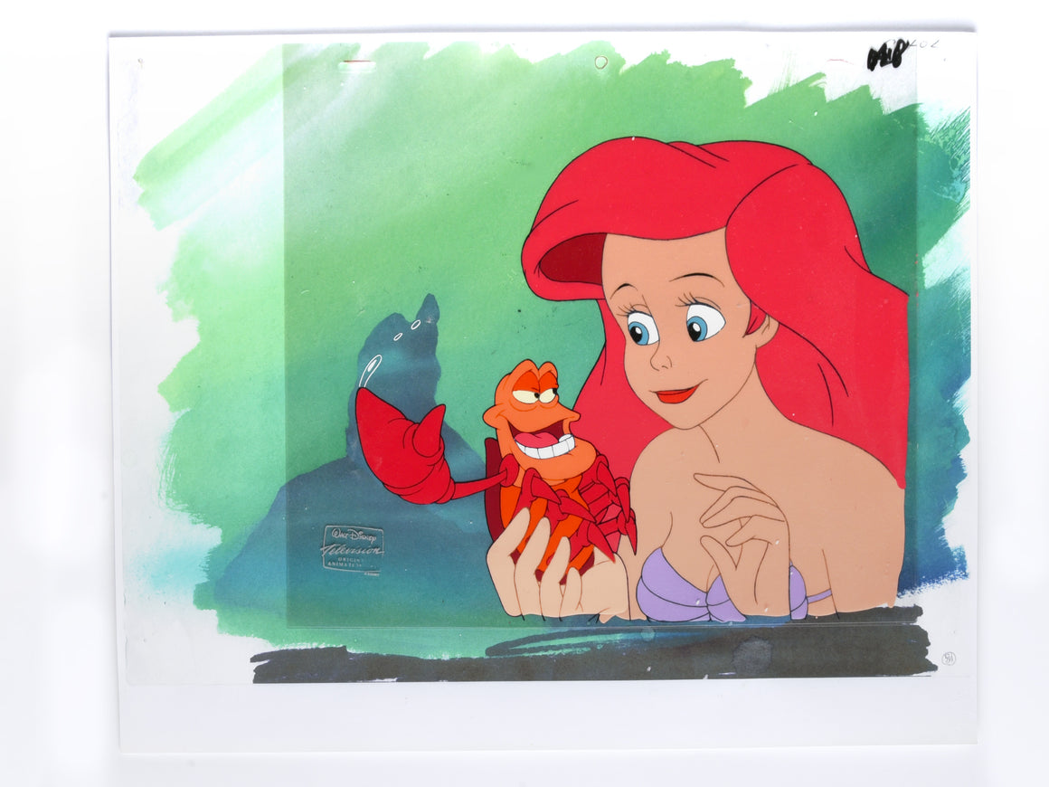 Little Mermaid - Ariel and Sebastian - 1-layer Production Cel w/ Print Background & CoA
