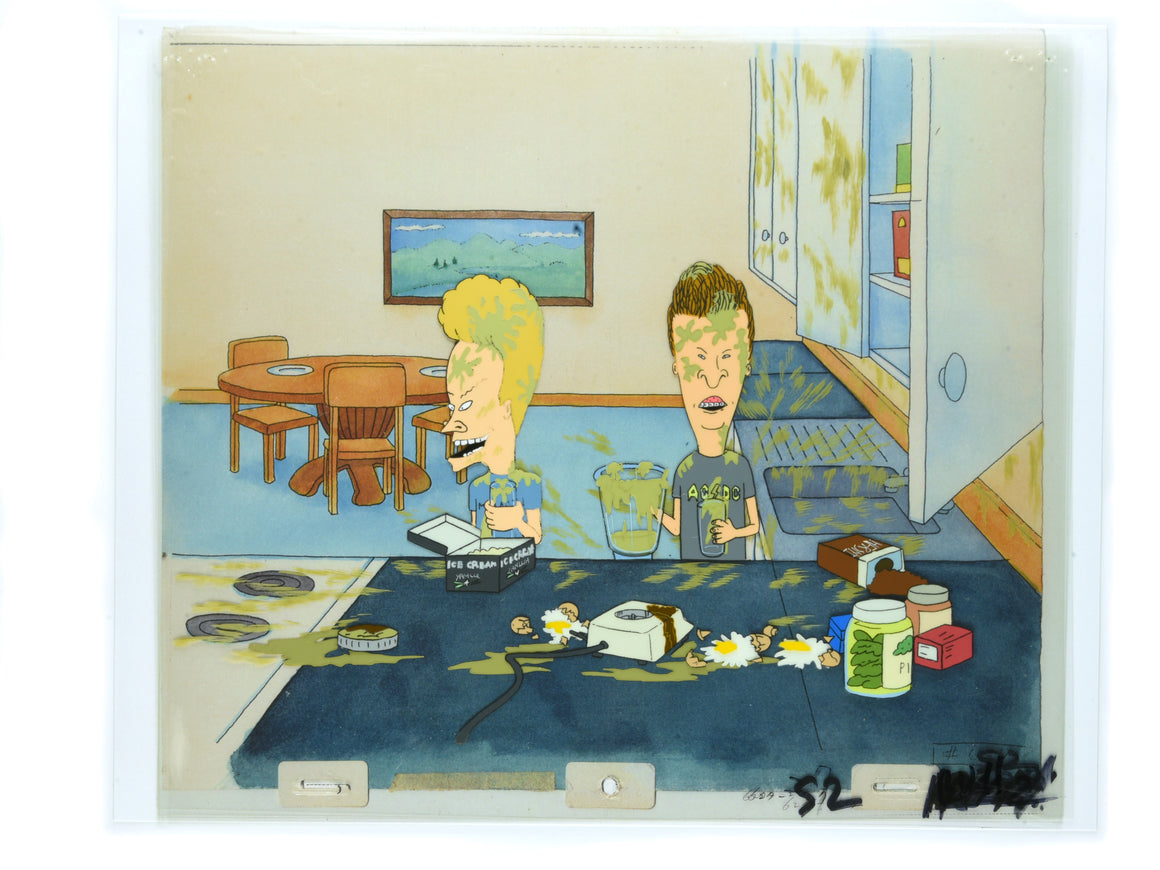 Beavis and Butt-Head - The pair making a protein shake - 6-layer Production Cel w/ Print Background