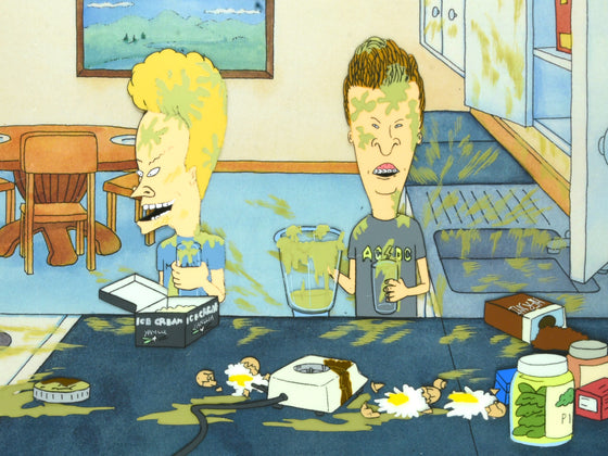 Beavis and Butt-Head - The pair making a protein shake - 6-layer Production Cel w/ Print Background