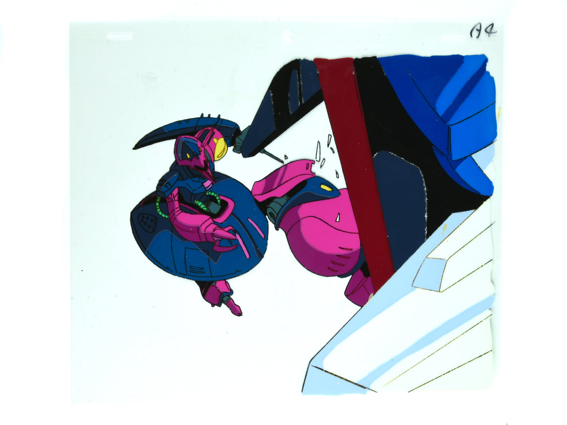 Mobile Suit Zeta Gundam - Jerid in Baund Doc kicking Zeta Gundam - 1-layer Production Cel w/ Copy Background
