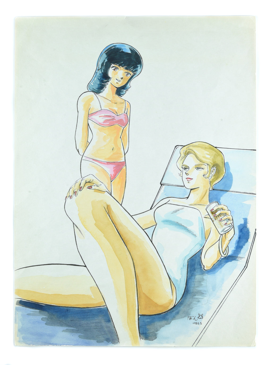 Mobile Suit Zeta Gundam - Fa Yuiry and Lila Milla Rira in Swimsuits - Original Official Illustration by Kobayashi Toshimitsu