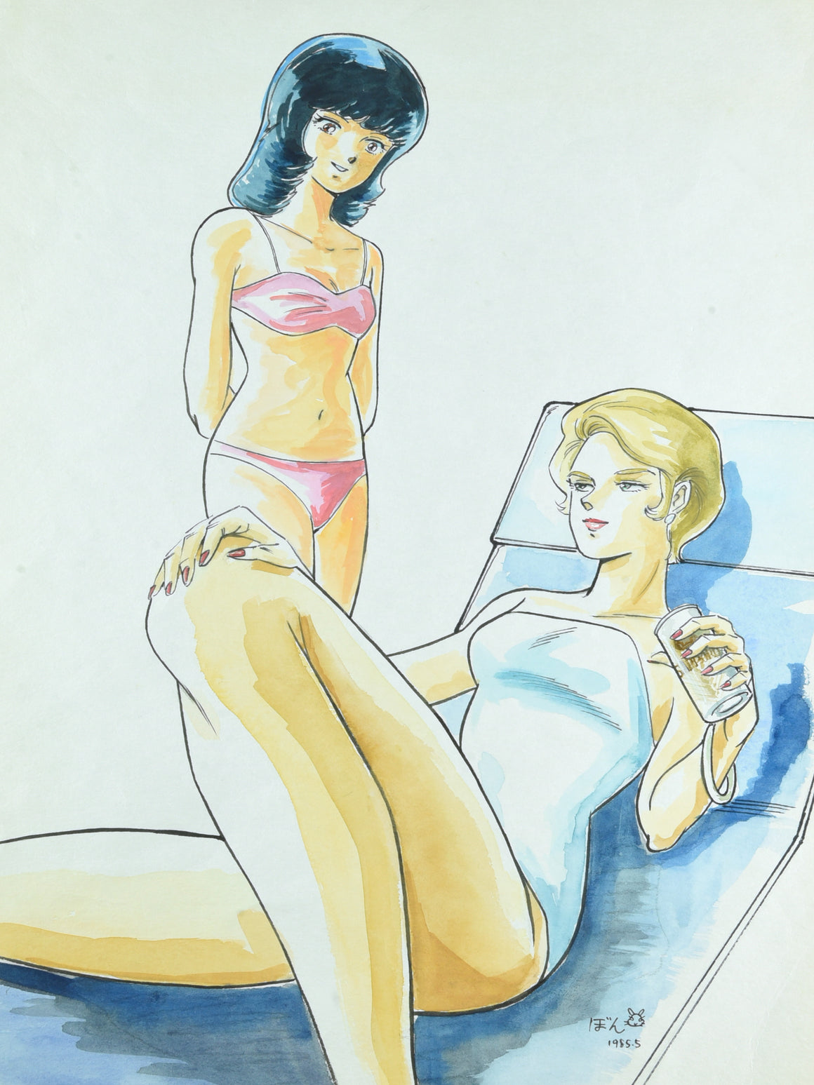 Mobile Suit Zeta Gundam - Fa Yuiry and Lila Milla Rira in Swimsuits - Original Official Illustration by Kobayashi Toshimitsu