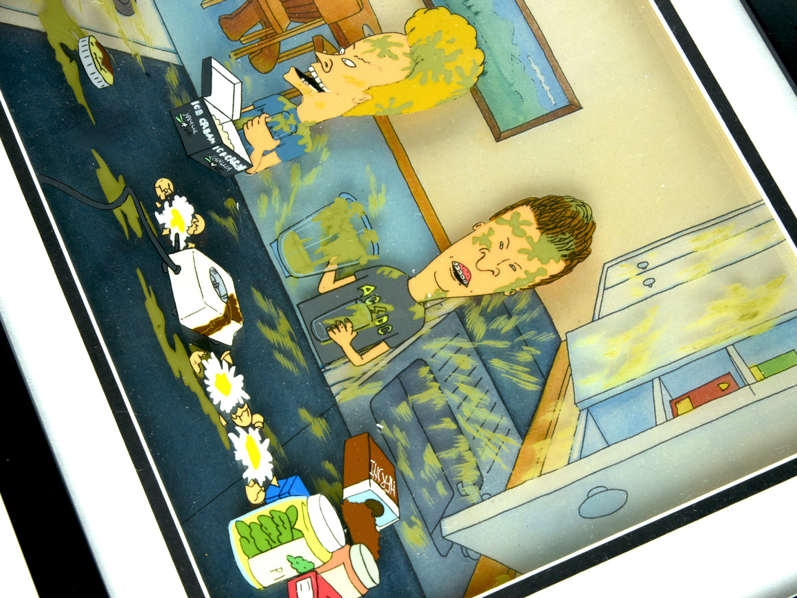 Beavis and Butt-Head - The pair making a protein shake - 6-layer Production Cel w/ Print Background