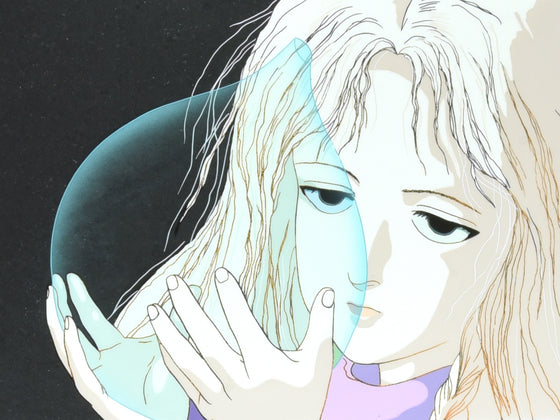 Angel's Egg - The Girl holding up a glass bottle - Movie-size 1-layer Production Cel w/ Douga & Background