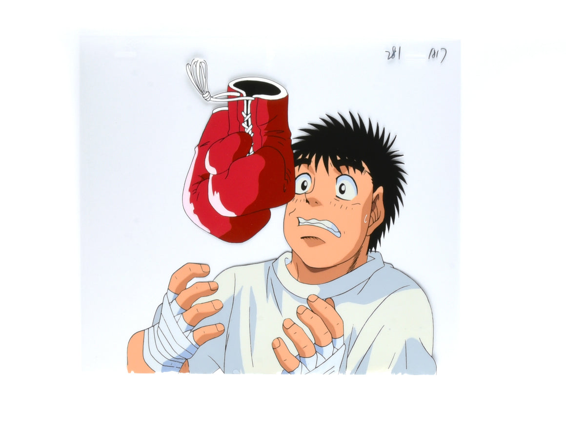 Hajime no Ippo - Ippo catching a pair of gloves - 1-layer Production Cel w/ Douga