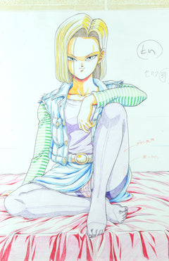 未来的な女性キャラクター 鉛筆画 Dragon Ball Z - Android 18 - Original Artist Drawing by Garland w
