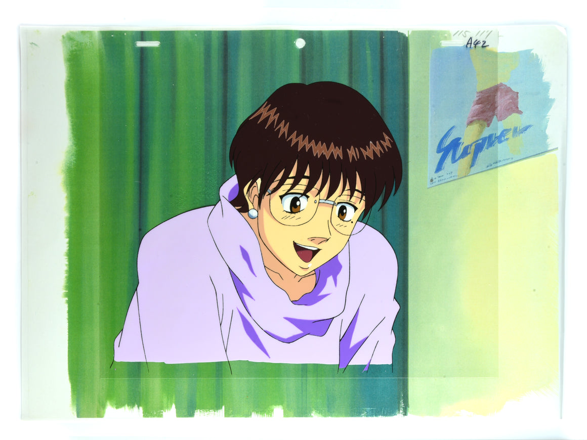 Hajime no Ippo - Dr. Yamaguchi Tomoko - 1-layer Production Cel w/ Douga & Print Background