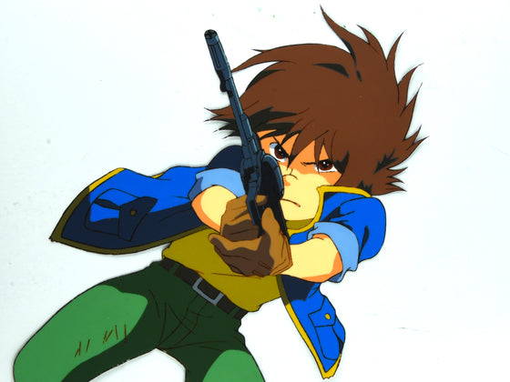 Queen Emeraldas - Umino Hiroshi aiming the Cosmo Dragoon - 1-layer Production Cel w/ Douga