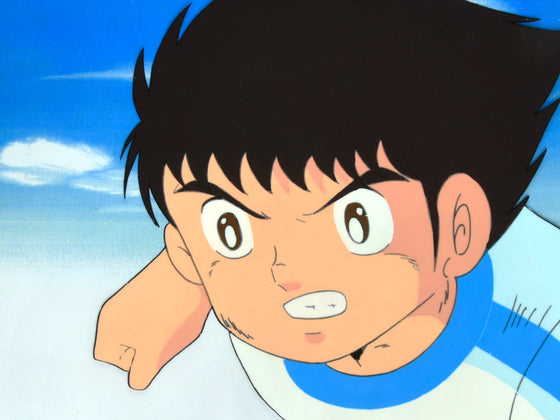 Captain Tsubasa - Tsubasa about to shoot - 1-layer Production Cel w/ Print Background