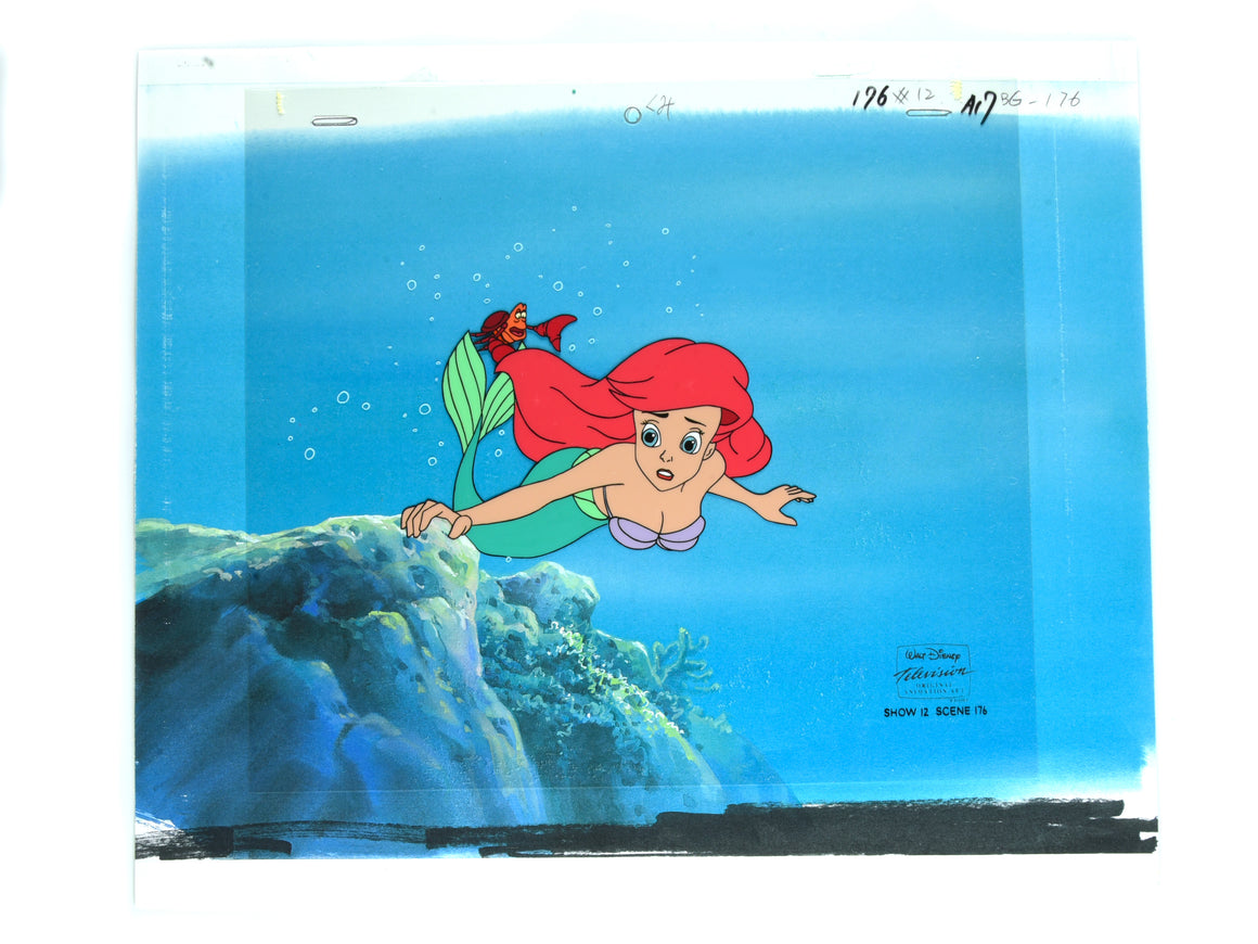 Little Mermaid - Ariel and Sebastian - 1-layer Production Cel w/ Douga, Print Background, CoA