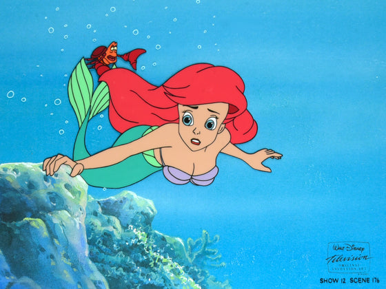 Little Mermaid - Ariel and Sebastian - 1-layer Production Cel w/ Douga, Print Background, CoA