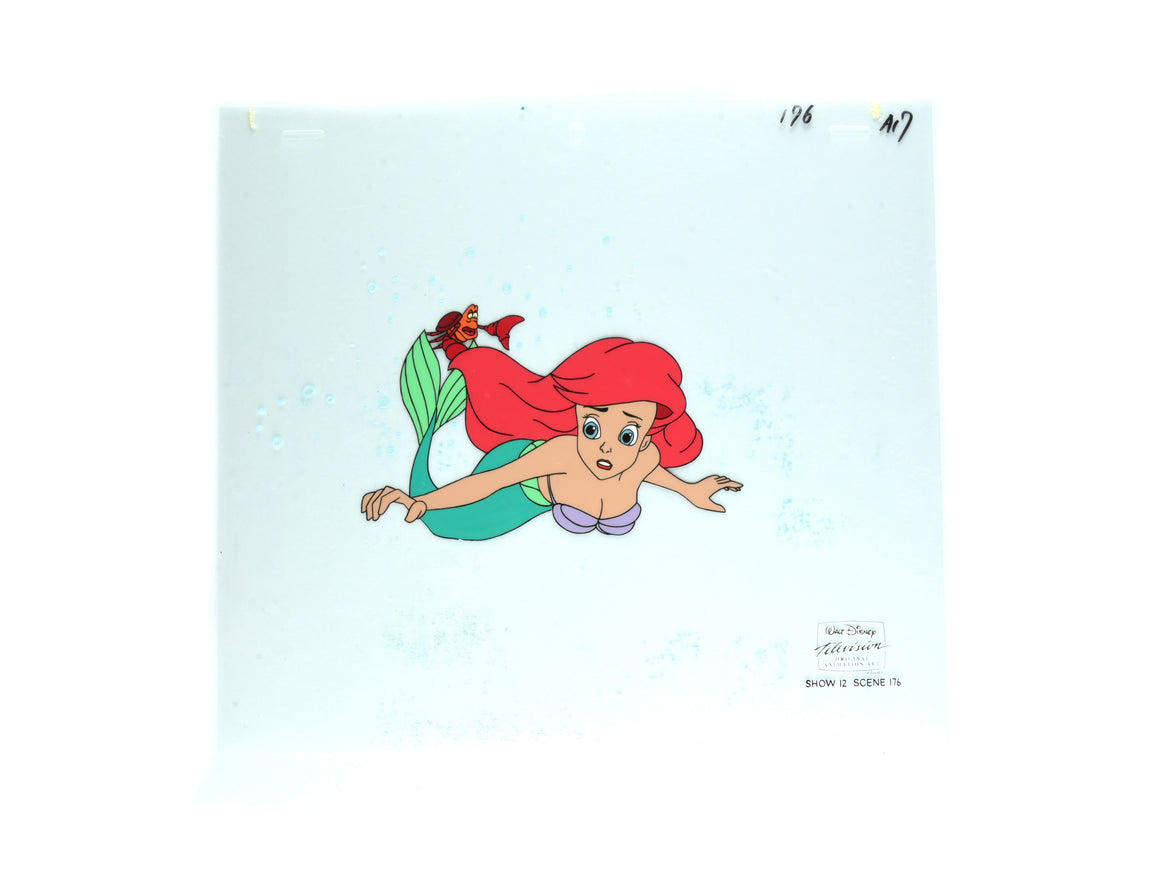 Little Mermaid - Ariel and Sebastian - 1-layer Production Cel w/ Douga, Print Background, CoA