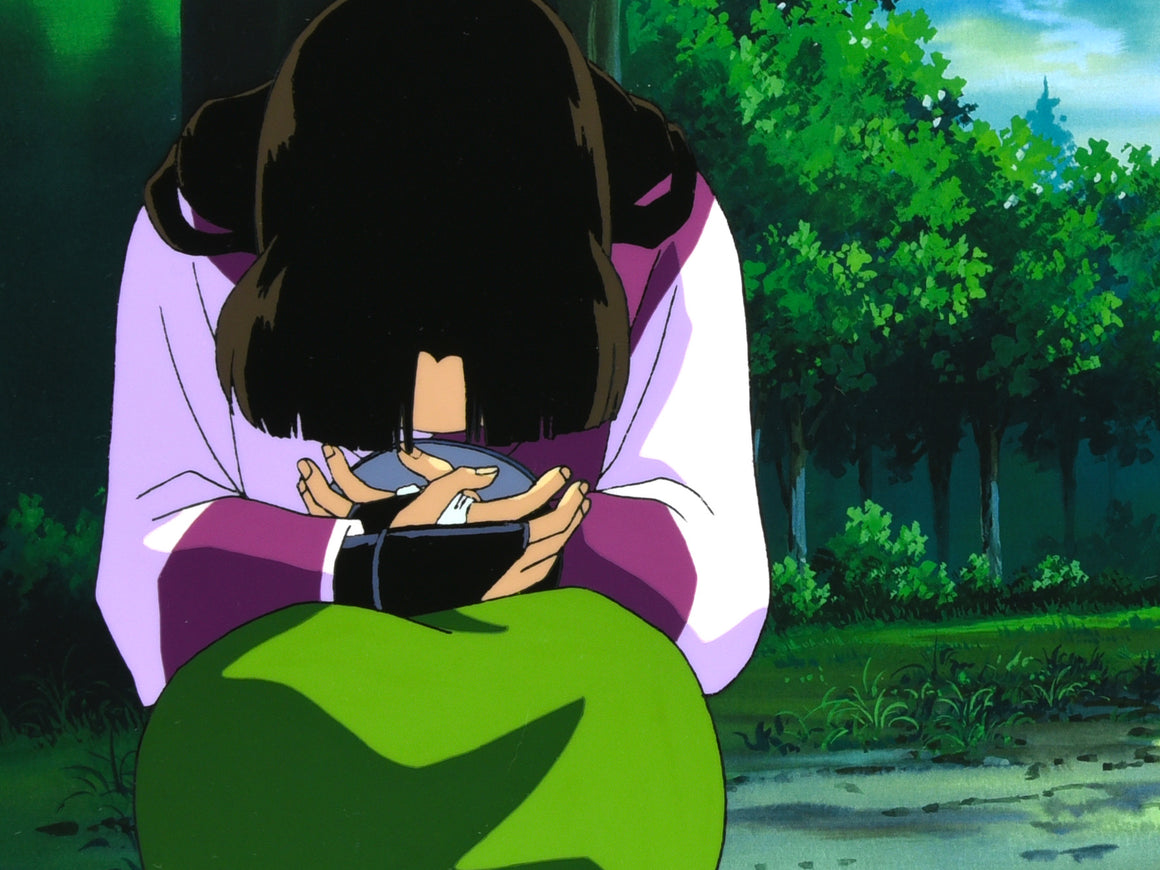 Inuyasha - Sango hiding behind a tree - Pan-size Production Cel w/ Douga & Print Background