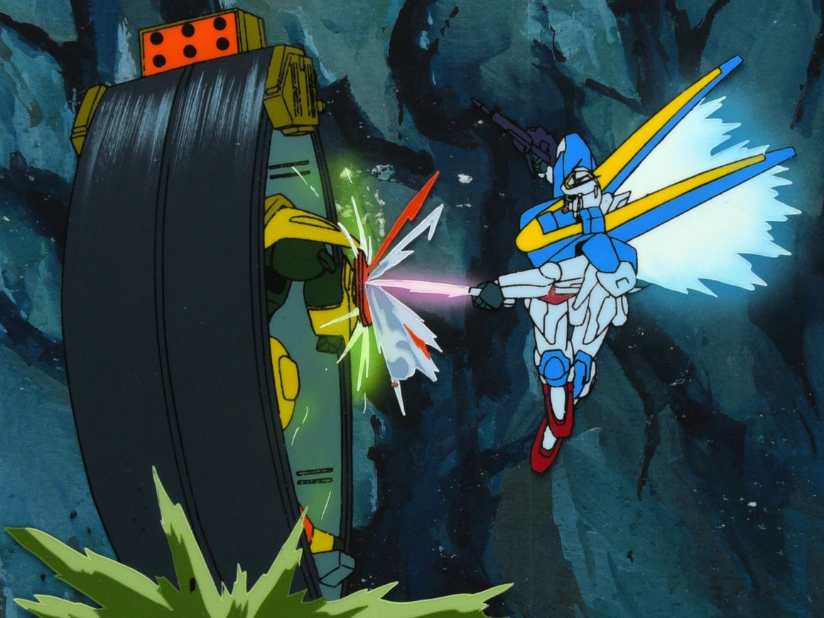 Mobile Suit Victory Gundam - V2 Gundam vs Gedlav - 1-layer Production Cel w/ Douga & Print Background