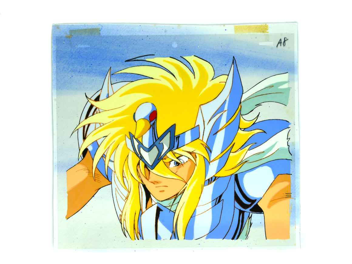 Saint Seiya - Cygnus Hyoga close up - 1-layer Production Cel w/ Douga, Background & CoA