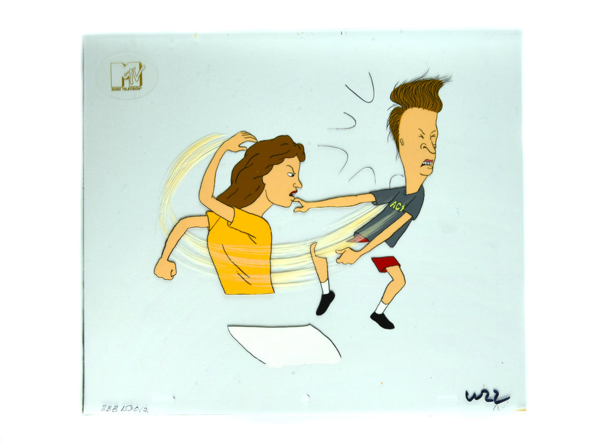 Beavis and Butt-Head - Butt-Head getting slapped after hitting on classmate - 2-layer Production Cel w/ Print Background