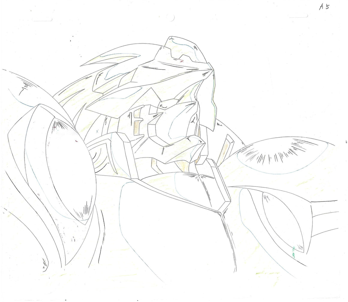 Cybuster - Cybuster close-up - 1-layer Production Cel w/ Douga Pencil Sketch & Print Background