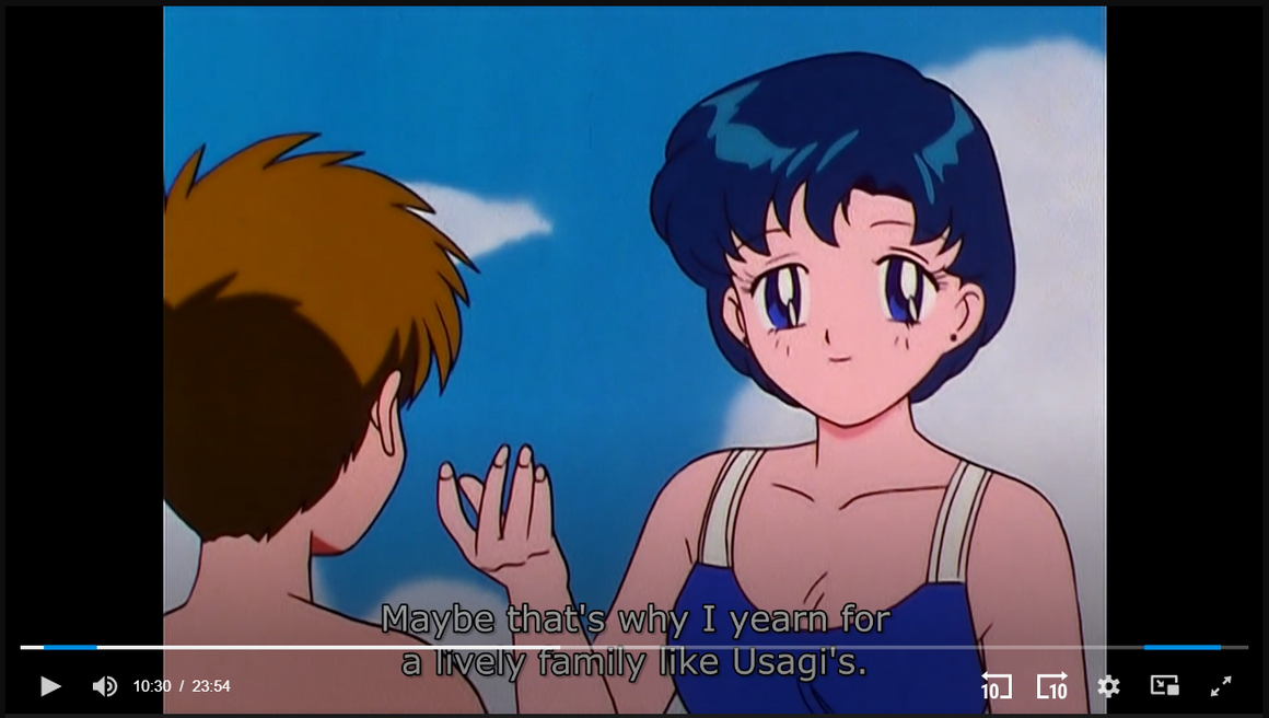 Sailor Moon - Shingo and Ami at the beach - 2-layer Production Cel w/ Original Background & Douga