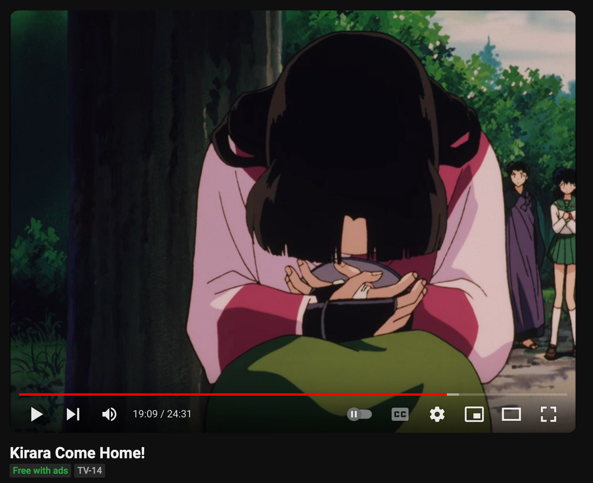 Inuyasha - Sango hiding behind a tree - Pan-size Production Cel w/ Douga & Print Background