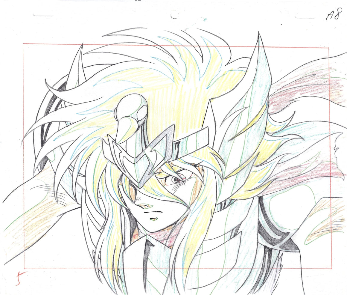 Saint Seiya - Cygnus Hyoga close up - 1-layer Production Cel w/ Douga, Background & CoA