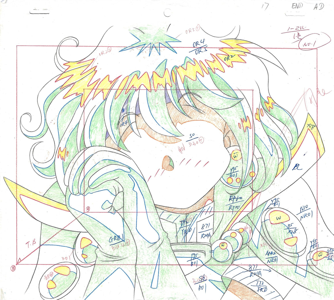Slayers - Lina about to feast - 2-layer Production Cel w/ Douga Sketch