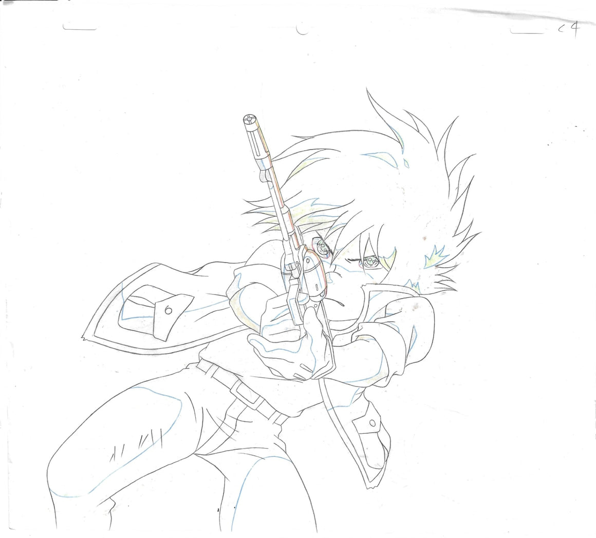 Queen Emeraldas - Umino Hiroshi aiming the Cosmo Dragoon - 1-layer Production Cel w/ Douga