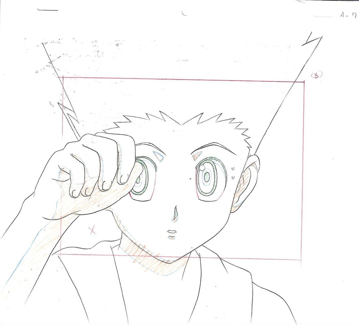 Hunter × Hunter - Gon nervous while arm-wrestling - 1-layer Production Cel w/ Douga Pencil Sketch