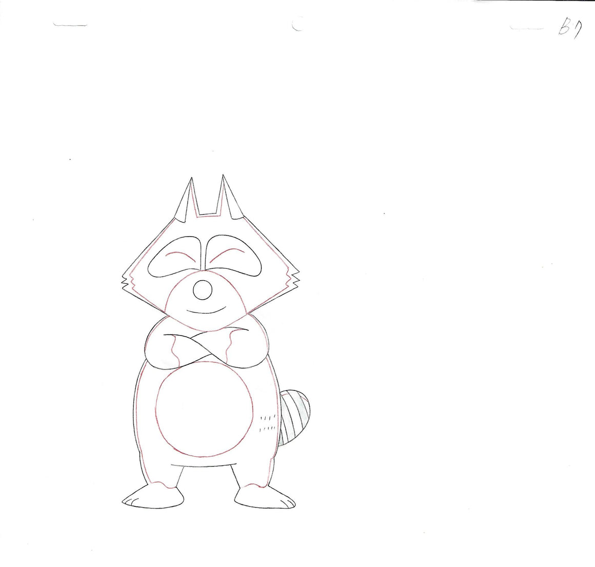 Bonobono - Araiguma-kun - 1-layer Production Cel w/ Douga Pencil Sketch