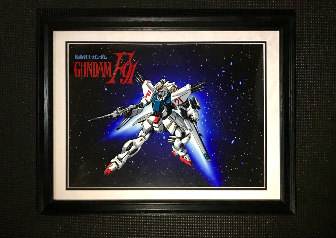 Mobile Suit Gundam F91 - Gundam F91 with VSBR and Beam Rifle - Custom Printed Background & Framing