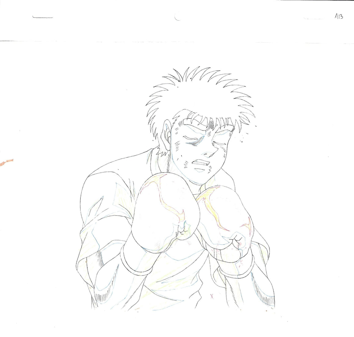 Hajime no Ippo - Ippo sparring - 1-layer Production Cel w/ Printed Background and Douga