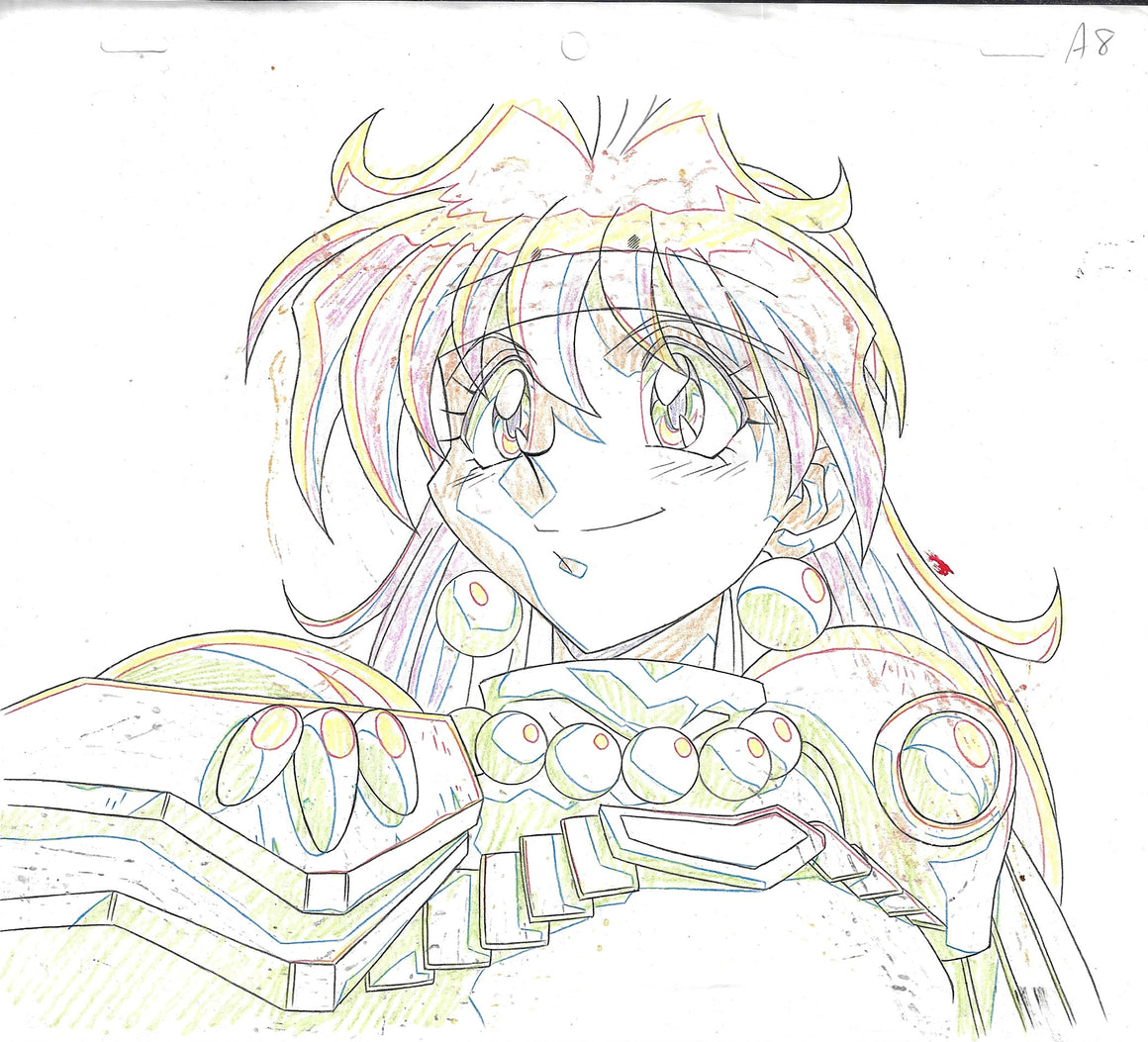 Slayers - Lina Inverse smiling - 1-layer Production Cel w/ Douga Sketch