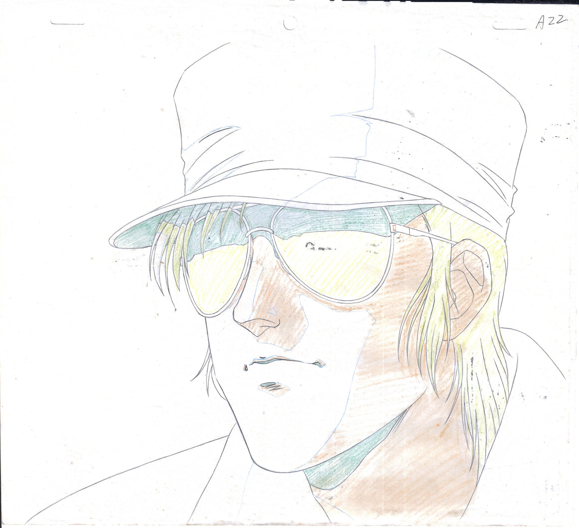 Gunbuster - Coach Ohta OP cel - 1-layer Production Cel w/ Douga & Printed Background