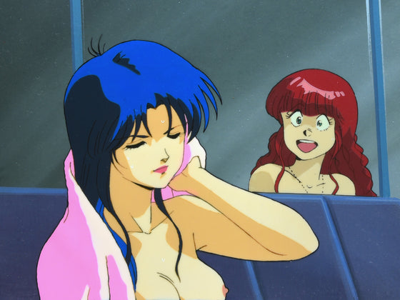 Gunbuster - Kazumi and Jung in the shower - 2-layer Production Cel w/ Hand-painted Background