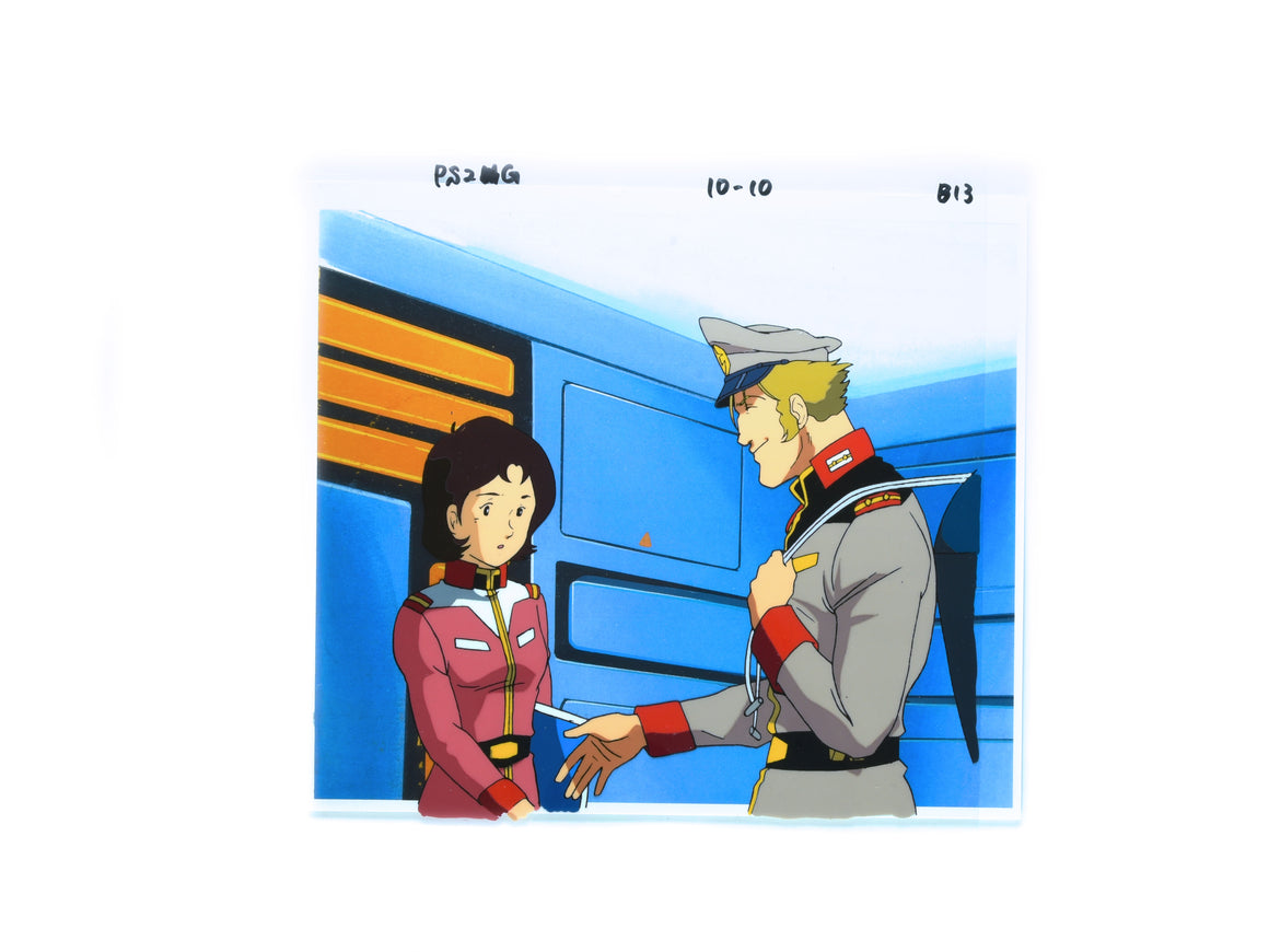 Mobile Suit Gundam - Mirai and Slegger - 1-layer Production Cel w/ Douga & Copy Background