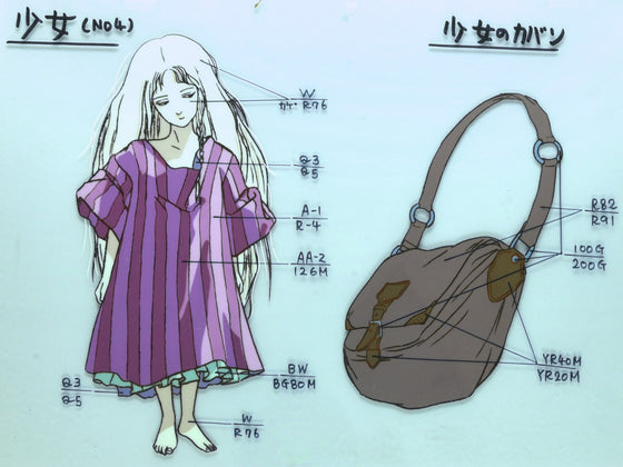 Angel's Egg - The Girl and her bag - Movie-size 2-layer Production Character Model/Color Proof Cel